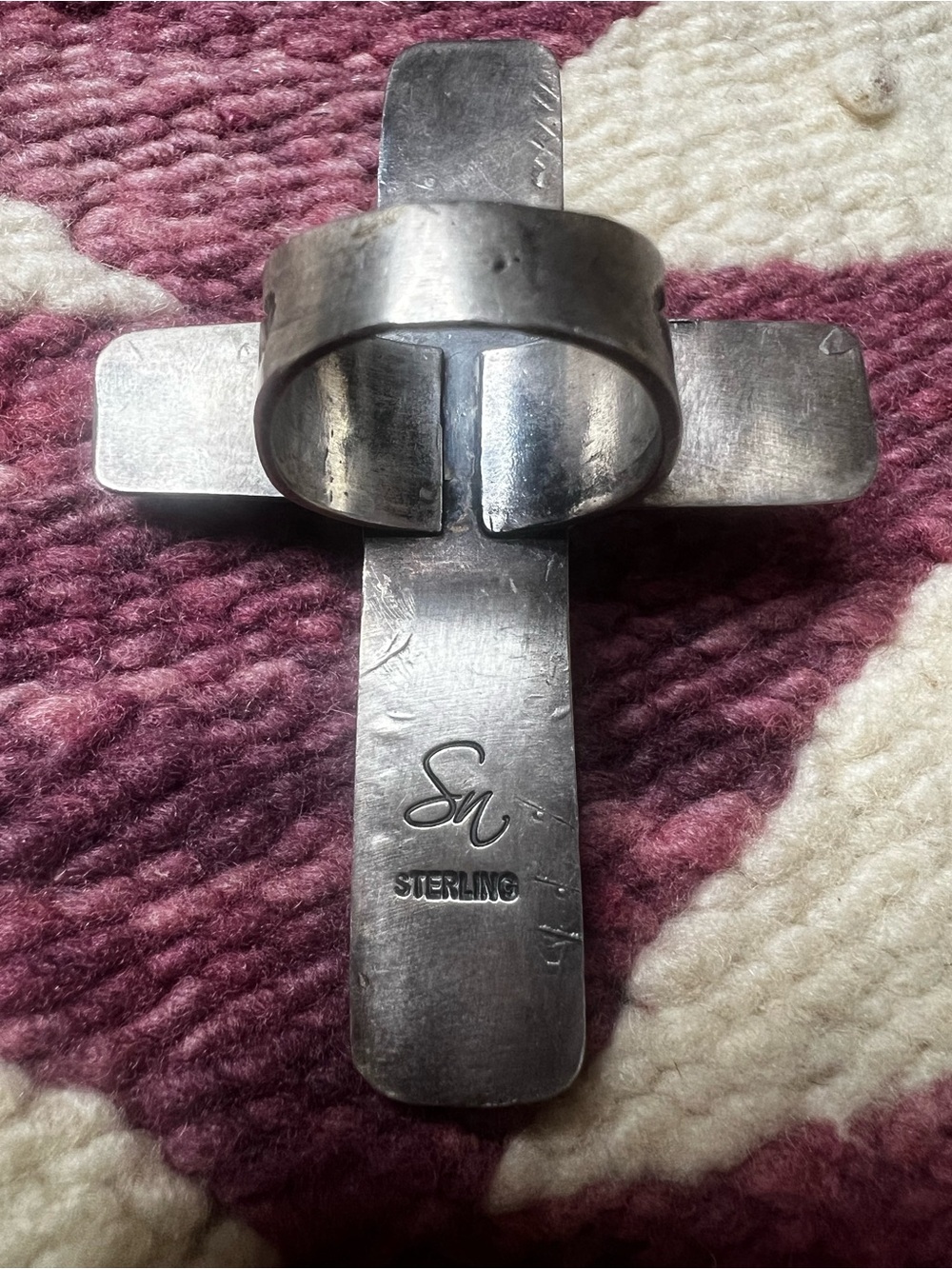 Sandra Nez Navajo Kingman Turquoise Sterling Silver Cross Ring Size 10 - Picture 9 of 15